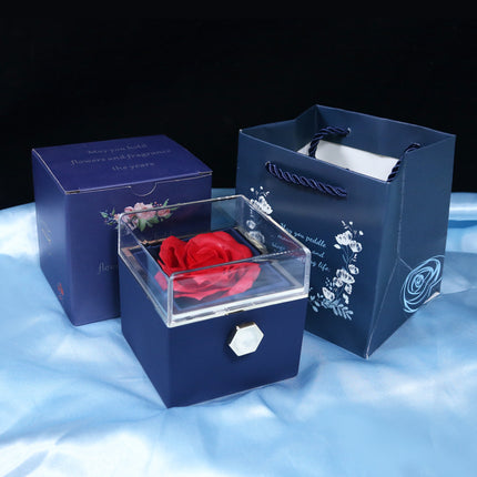 Creative Rotating Rose Jewelry Box – Eternal Soap Flower Gift Box for Necklace & Rings – Enchanted Spinning Rose Surprise for Valentine’s Day