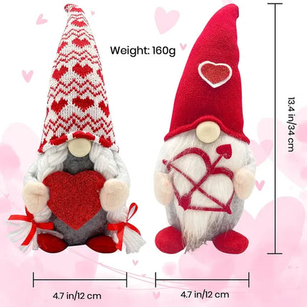 2Pcs Valentines Day Lighted Gnomes – Red Cupid Swedish Tomte Plush – LED Glowing Scandinavian Elf Decorations for Home, Table & Tiered Tray