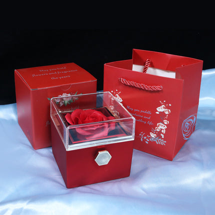 Creative Rotating Rose Jewelry Box – Eternal Soap Flower Gift Box for Necklace & Rings – Enchanted Spinning Rose Surprise for Valentine’s Day