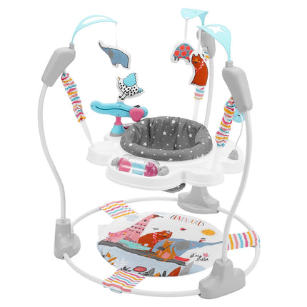 Baby Activity Center & Jumperoo – 360° Rotating Seat with Music & Lights – Adjustable Height Toddler Jumper with Developmental Toys