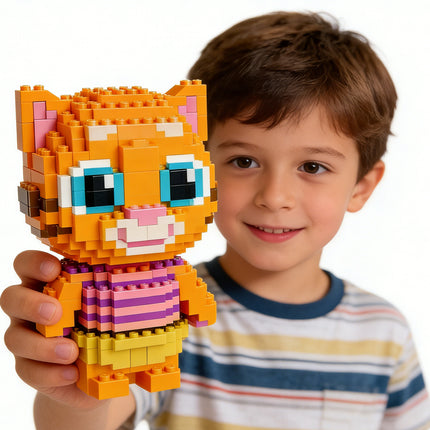 Brown Cat Micro Building Blocks – 3D Nano Brick Kitten Figurine – Educational DIY Puzzle for Adults & Kids – Creative Home Decor Gift