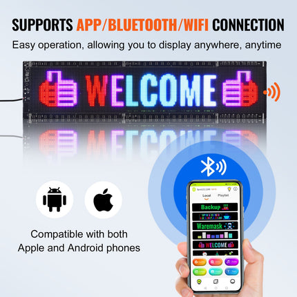 P5 Full Color LED Programmable Sign – Bluetooth App Control Scrolling Display Board – DIY Custom Text, Animation & Pattern for Store Business, Car & Advertising (32.9"x8")