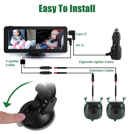 Dual Baby Car Camera for 2 Kids – 6.86" HD Split Screen Monitor – 1080P Rear Facing Car Seat Camera with 120° Wide View & Night Vision