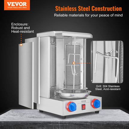 Vertical Rotisserie Shawarma Grill Machine – 13lb Capacity Stainless Steel Gyro and Kebab Cooker for Home Kitchens & Parties