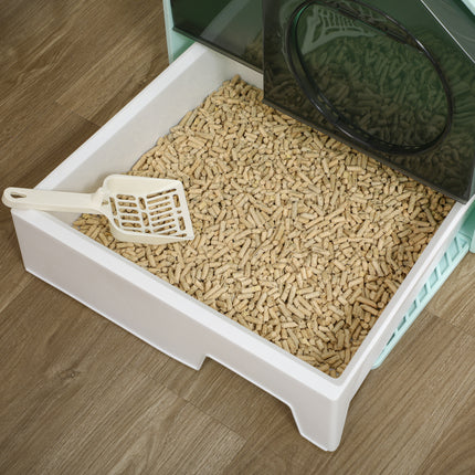 Hooded Cat Litter Box with Trapping Mat – Anti-Tracking Top Entry Litter Pan – Large Enclosed Kitty Washroom for Mess-Free Floors (Light Blue)