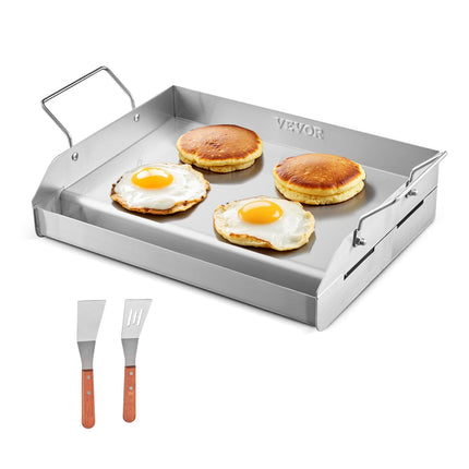 17x13" Stainless Steel Flat Top Griddle – Universal BBQ Grill Pan for Gas & Charcoal Grills – Built-in Grease Well