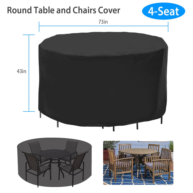 Heavy-Duty Round Outdoor Furniture Cover – Waterproof & UV-Resistant Garden Table Protector – All-Weather Cover for 4-6 Seater Patio Sets