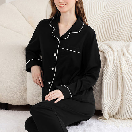 Rongtai Women's 100% Cotton Pajama Set – Blue & White Striped Button-Down Sleepwear – 2-Piece Classic Lounge Set (S-XXL)