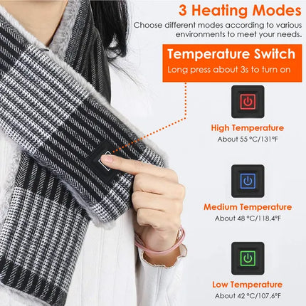 Electric Heated Scarf with USB Heating – Smart Neck Warm Wrap for Winter – 3 Temperature Levels – Unisex Heated Shawl Gift for Men & Women