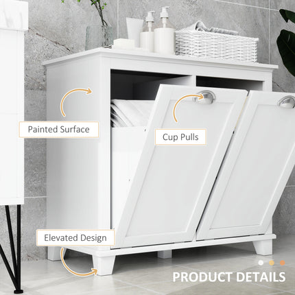 Double Tilt-Out Laundry Sorter with 2 Removable Bins – Space-Saving White Bathroom Cabinet – Contemporary Laundry Furniture
