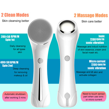 4-in-1 Rechargeable Facial Cleansing Brush – IPX7 Waterproof Deep Clean System
