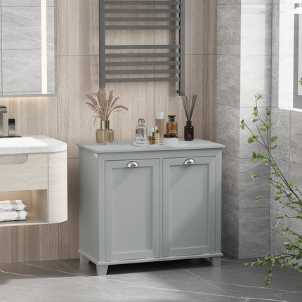 Double Tilt-Out Laundry Cabinet with 2 Removable Compartments – Space-Saving Bathroom Sorter – Contemporary Gray Finish