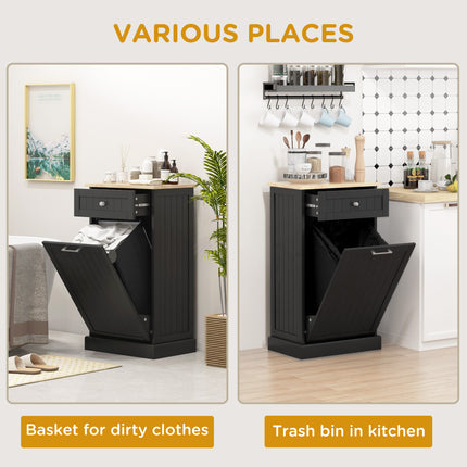 Compact Tilt-Out Trash Bin Cabinet – Single Drawer Hidden Garbage Holder – Black Wooden Recycling Cabinet for Small Kitchens & Laundry Rooms