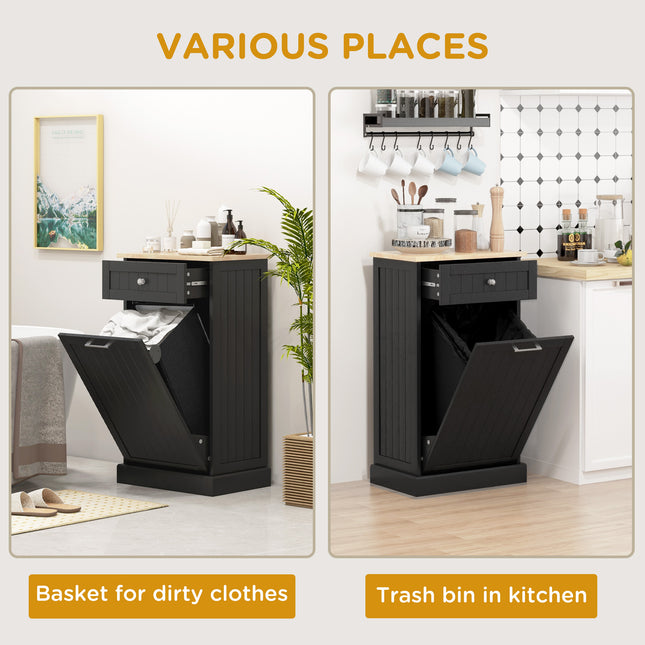Compact Tilt-Out Trash Bin Cabinet – Single Drawer Hidden Garbage Holder – Black Wooden Recycling Cabinet for Small Kitchens & Laundry Rooms