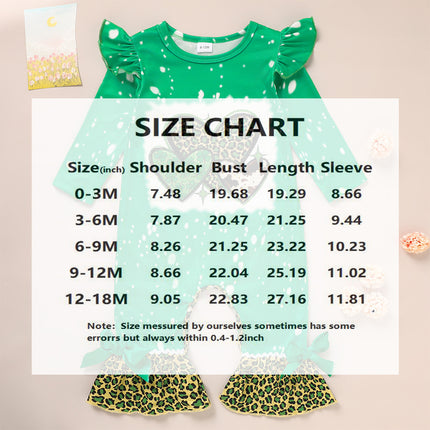 Baby Girl St. Patrick’s Day Flare Romper – Green Clover & Leopard Print Jumpsuit – Ruffle Sleeve Bell Bottom Onesie
