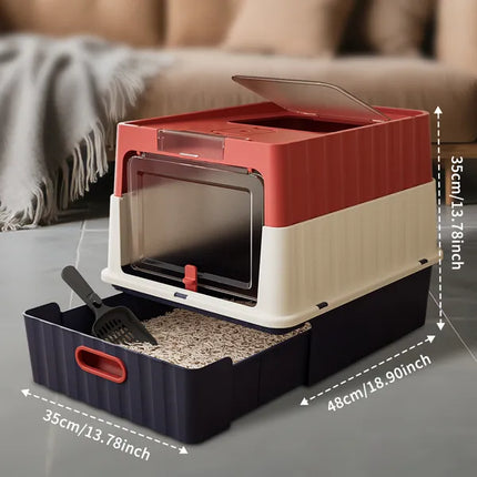 Drawer-Style Cat Litter Box with Scoop – Spacious Semi-Closed Litter Pan with High Shield Walls for Indoor Cats and Kittens