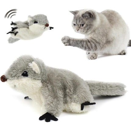 ProKel Interactive Flapping Squirrel Cat Toy – Realistic Moving Kitten Kicker Toy – USB Rechargeable & Touch-Activated Toy with Catnip for Indoor Cats
