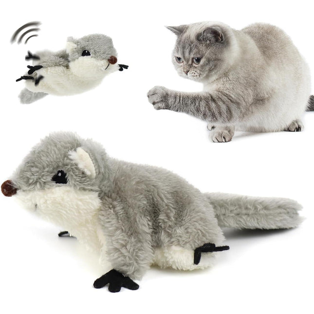 ProKel Interactive Flapping Squirrel Cat Toy – Realistic Moving Kitten Kicker Toy – USB Rechargeable & Touch-Activated Toy with Catnip for Indoor Cats