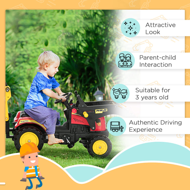 Kids Ride-On Excavator – Pedal Powered Digger with 6 Wheels & Detachable Trailer – Manual Controllable Bucket – Construction Toy for Ages 3-6