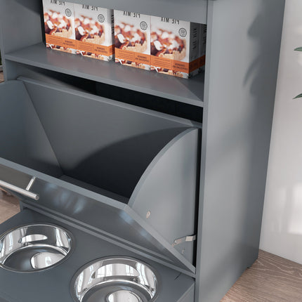 Wooden Pet Feeder Station with Storage Cabinet – Hidden Pull-Out Dog Food Bowl Drawer – Airtight Dog Food Storage Locker with Raised Bowls