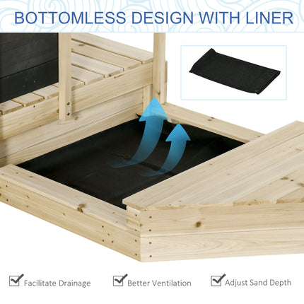 Kids Wooden Sandbox with Cover and Bench Seats – Outdoor Children’s Sand Pit with Foldable Lid – Weather-Resistant Backyard Play Center