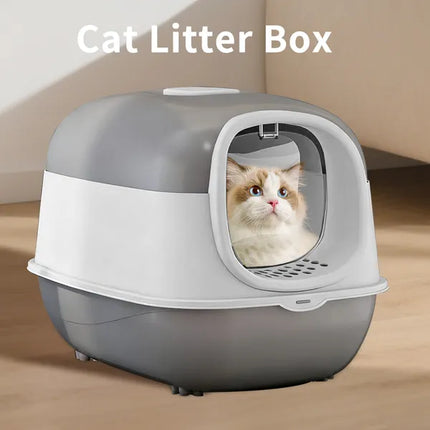 Hooded Cat Litter Box with Lid – Odor-Control Covered Kitty Litter Pan for Mess-Free Floors
