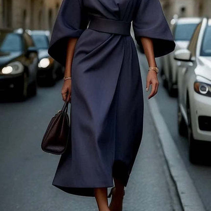 Women's Batwing Sleeve Dress with Belt Detail and Loose Fit