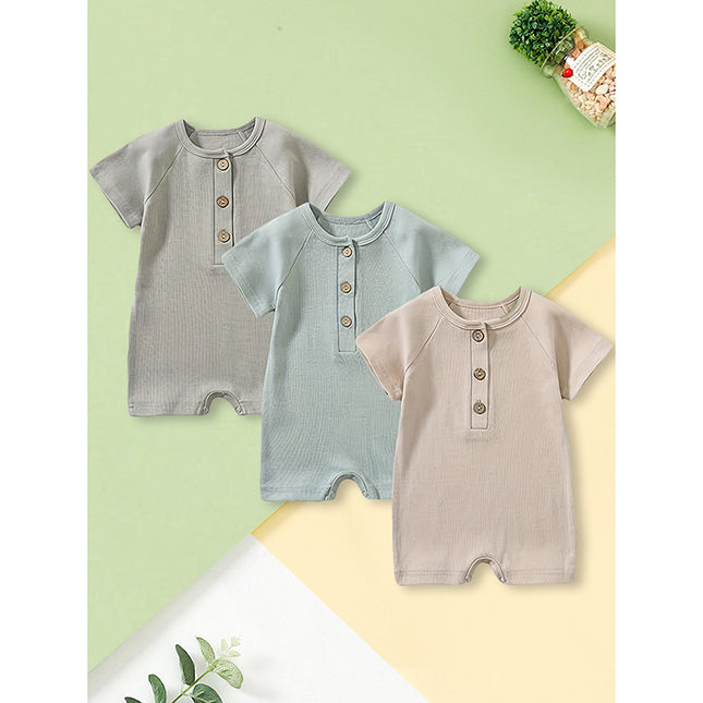 3-Pack Baby Boys Ribbed One-Piece Rompers – Long Sleeve Cotton Button Jumpsuit Set – Soft & Stretchy Essential Sleepwear