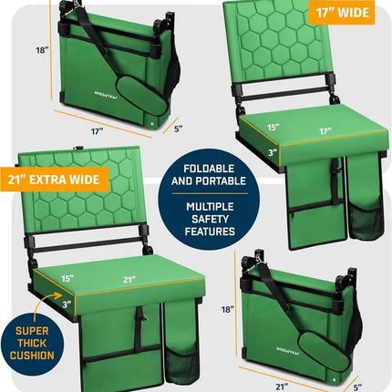 Folding Reclining Stadium Seat with Back Support – Padded Bleacher Chair for Sports Games and Outdoor Events