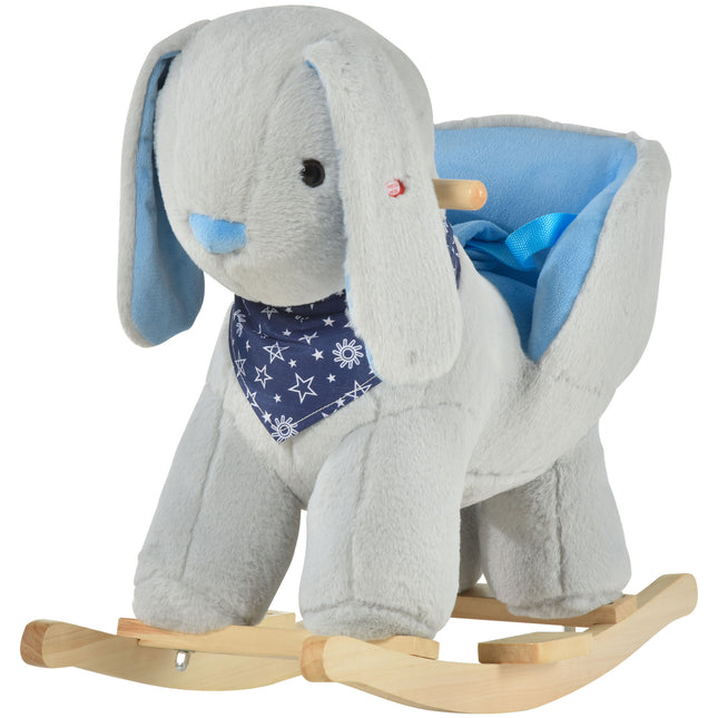 Kids Ride-On Rocking Bunny Toy – Soft Plush Rocking Horse Alternative with Fun Music – Safe Wooden Base for Toddlers 18-36 Months