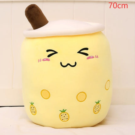 Cute Fruit Boba Tea Plush Pillow – Soft Strawberry Milk Tea Stuffed Toy – Kawaii Bubble Tea Cup Cushion for Kids & Teens (Pink/Brown)