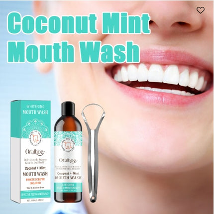 2-in-1 Teeth Whitening & Tongue Cleansing Rinse – Organic Coconut & Mint Oral Detox