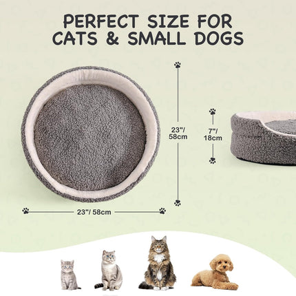 Mewoo Washable Pet Bed for Small Dogs & Cats – 23-Inch Orthopedic Round Dog Bed – Ultra Soft Plush Calming Bed with Non-Slip Bottom (Grey)