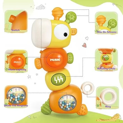 Montessori Sensory Teething Toy for Babies 3-12 Months – Food Grade Silicone Teether Rattle – Newborn Learning & Development Activity Toy