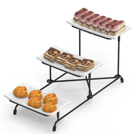 3-Tier Rectangular Serving Tray – Tiered Dessert Display Stand with Metal Rack – Serving Platters for Parties & Holidays