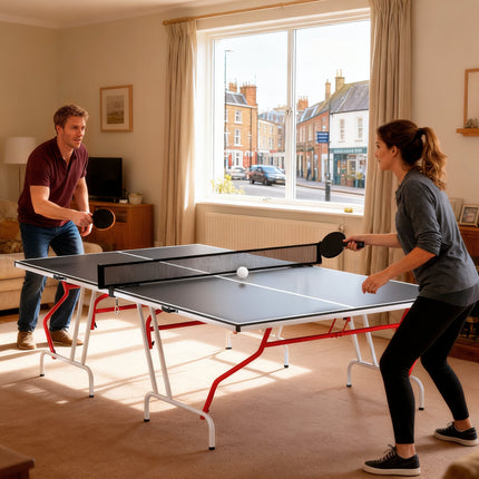 Portable Folding Ping Pong Table Set – Mid-Size Indoor/Outdoor Table Tennis Table with Net, Paddles, and Balls – Space-Saving Game Table