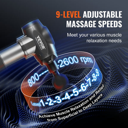 VEVOR 24V Professional Deep Tissue Massage Gun – High-Torque Percussion Massager – 9 Speed Levels & 6 Heads – 2500mAh Battery for Elite Athletes