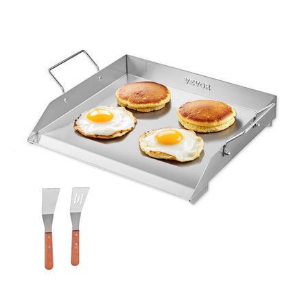 Universal Flat Top Grill Plate – High-Polished Stainless Steel Griddle for Burgers, Hibachi & Breakfast – 18 x 16 Inch