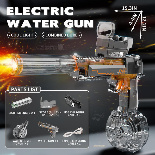 Electric Desert Eagle Water Gun – High-Speed Automatic Squirt Gun with Transparent Design – Rechargeable Summer Toy for Kids & Adults
