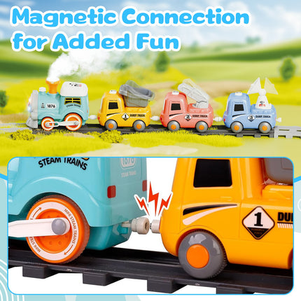 Electric Remote Control Train Set for Kids – Realistic Smoke, Lights & Sound – Magnetic Connection Locomotive with 3 Carriages – Classic Railway Toy Gift