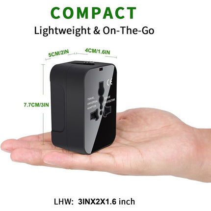 Universal All-in-One Worldwide Travel Adapter – Wall Charger with USB-C & USB-A Ports – International Power Plug for USA, EU, UK, AUS & 150+ Countries