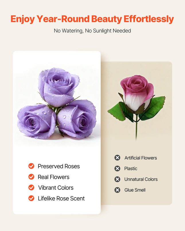 50 Pcs Luxury Preserved Roses in Box – Eternal Lavender Purple Flowers – Long-Lasting Immortal Bouquet – Premium Anniversary & Wedding Gift for Wife