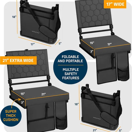Folding Reclining Stadium Seat with Back Support – Cushioned Bleacher Chair for Sports Games and Outdoor Events