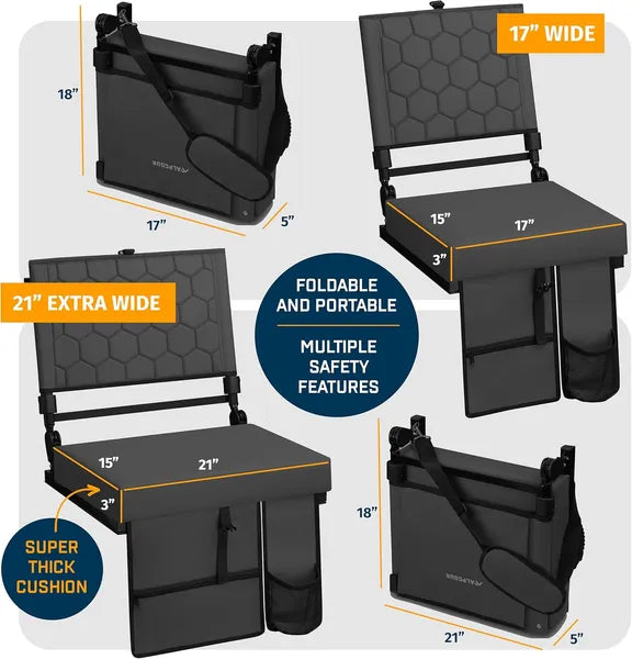 Folding Reclining Stadium Seat with Back Support – Cushioned Bleacher Chair for Sports Games and Outdoor Events