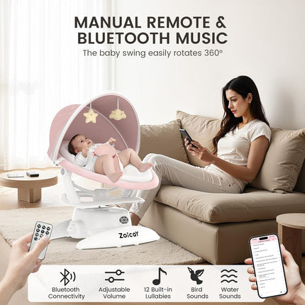 Smart Electric Baby Swing with Motion Detection – 5 Adjustable Speeds & 12 Lullabies – Automatic Infant Rocker with Remote Control