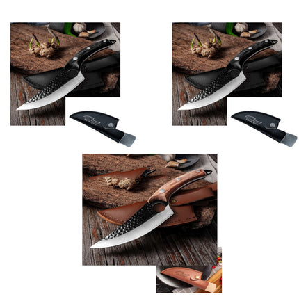 Hand-Forged Meat Cleaver & Boning Knife – High Carbon Steel Butcher Knife – Curved Skinning Knife for Hunting & Kitchen