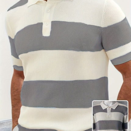 Men's Slim Fit Short Sleeve Polo Sweater – Lightweight Acrylic Knit Top – Stylish Color Block Lapel Shirt – Perfect for Summer Casual & Smart Casual Wear