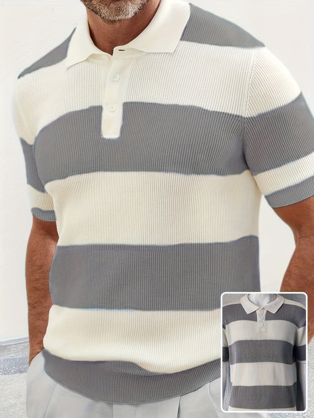 Men's Slim Fit Short Sleeve Polo Sweater – Lightweight Acrylic Knit Top – Stylish Color Block Lapel Shirt – Perfect for Summer Casual & Smart Casual Wear