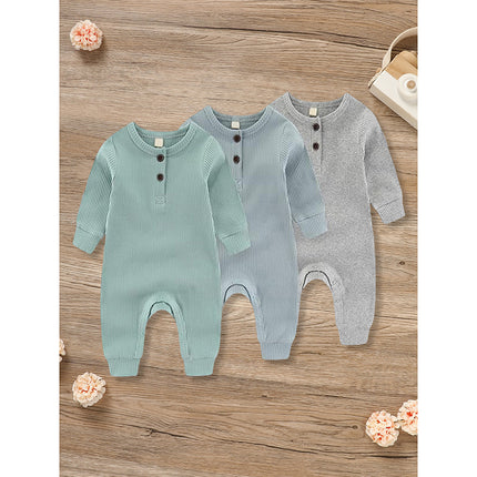 3-Pack Essential Baby Ribbed Rompers – 100% Soft Cotton Long Sleeve Jumpsuits – Unisex Infant Button-Front Bodysuits