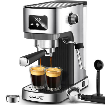 Stainless Steel Espresso & Cappuccino Machine – Dual-Method Brewing (Ground Coffee & E.S.E. Pods) – Integrated Steam Wand & Precise Temp Gauge